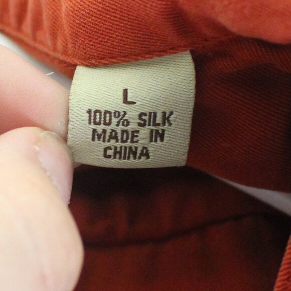Tommy Bahama Casual Button Down 100% Silk Shirt Large Red Orange Short Sleeve - Picture 6 of 7